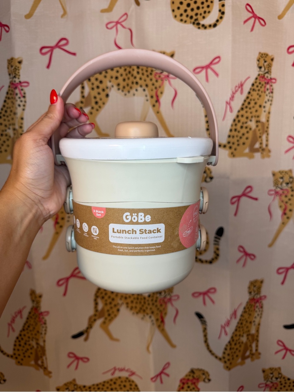 Cream & Pink Stackable Lunch Container with Handle